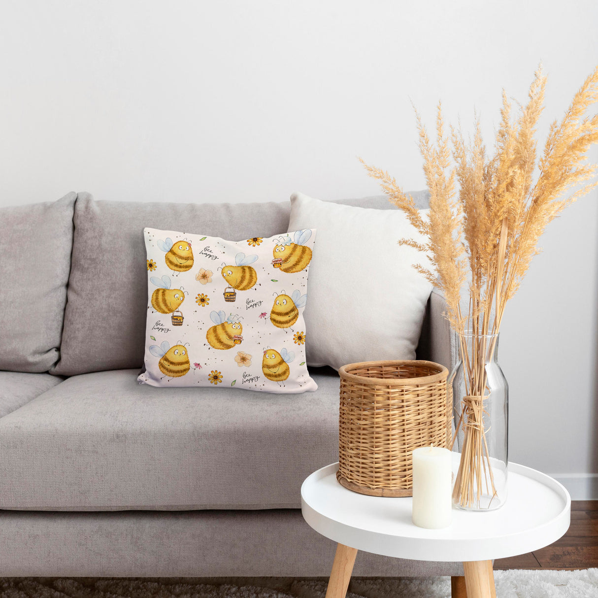 Pummel Biene Kissen mit Spruch Bee happy