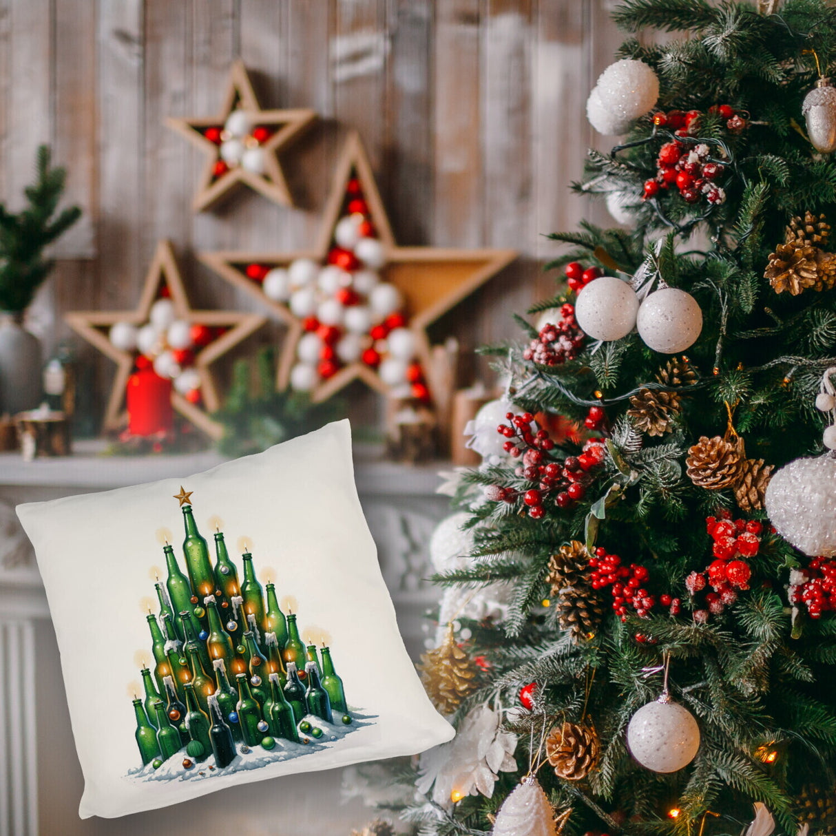Weihnachtsbaum aus Bierflaschen Kissen