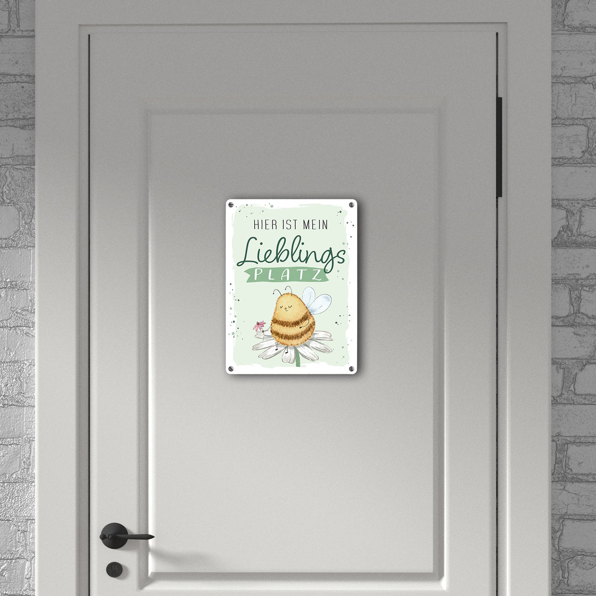 Pummel Biene Metallschild in 15x20 cm mit Spruch Hier ist mein Lieblingsplatz