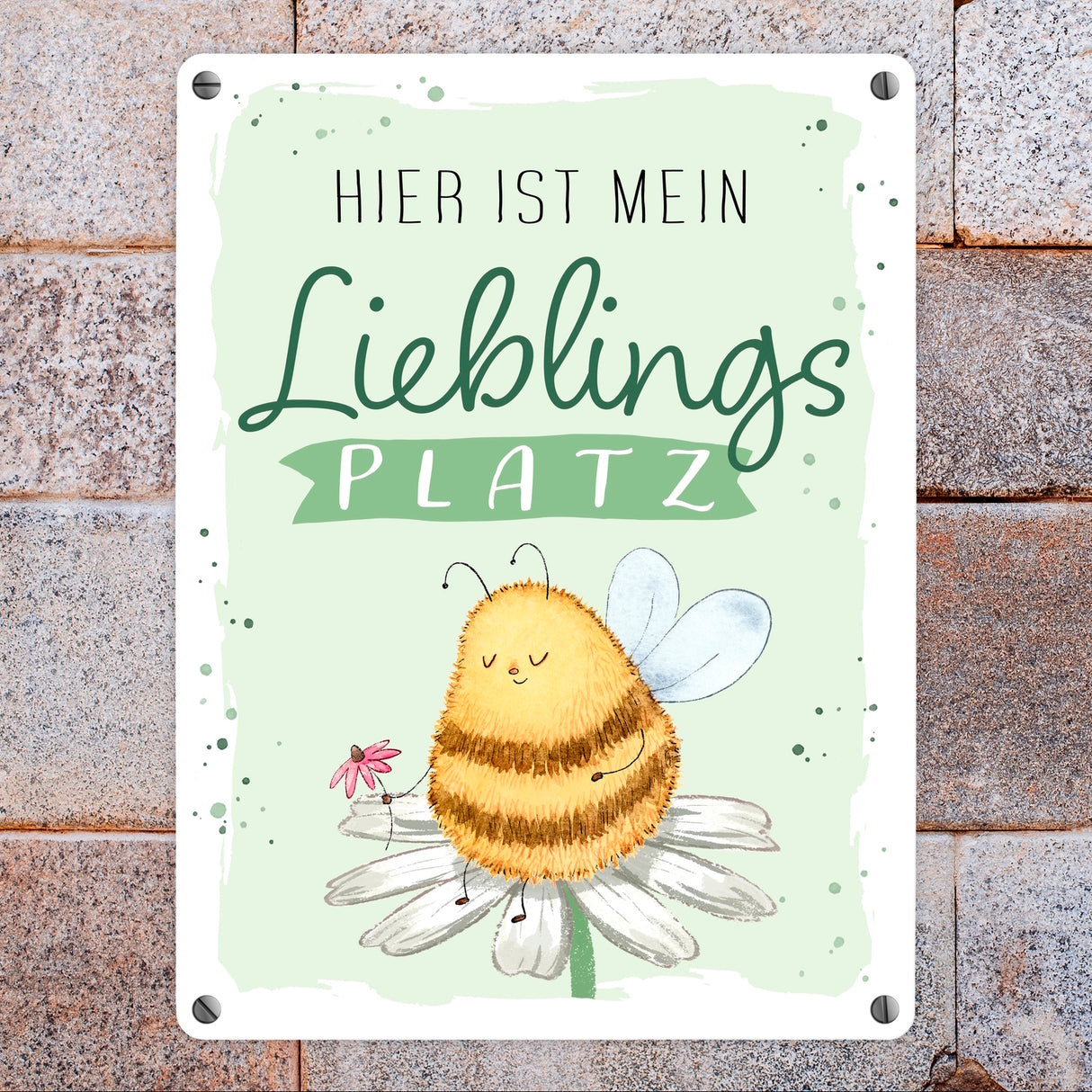 Pummel Biene Metallschild in 15x20 cm mit Spruch Hier ist mein Lieblingsplatz