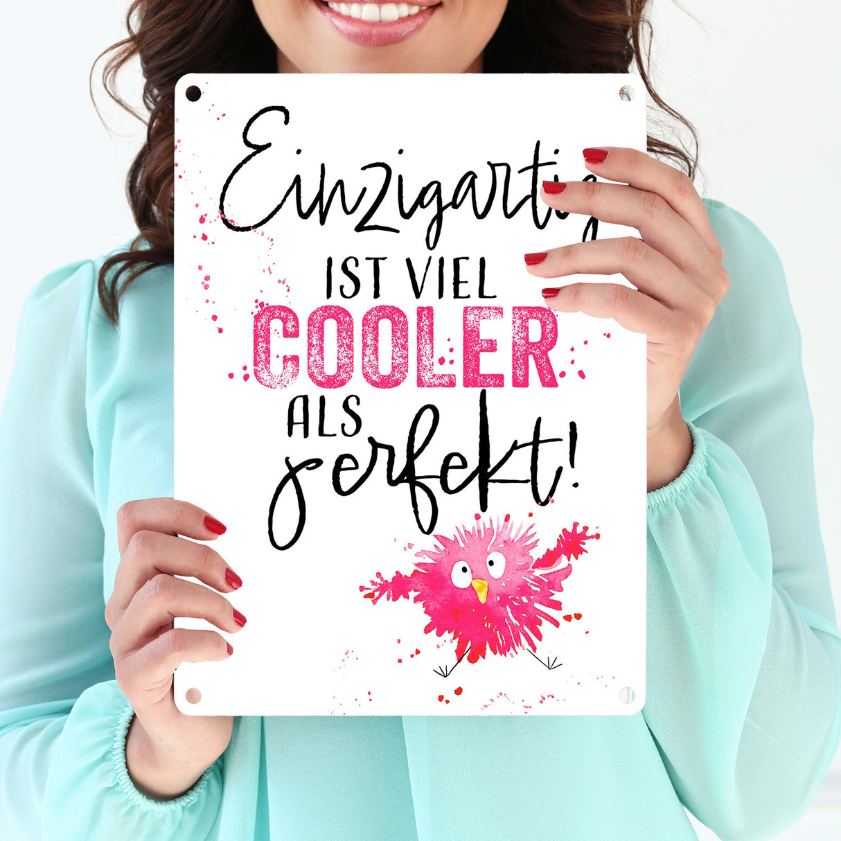 Spatz Metallschild in 15x20 cm mit Spruch Einzigartig ist viel cooler als perfekt