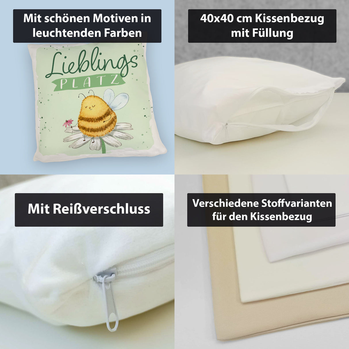 Pummel Biene Kissen mit Spruch Lieblingsplatz