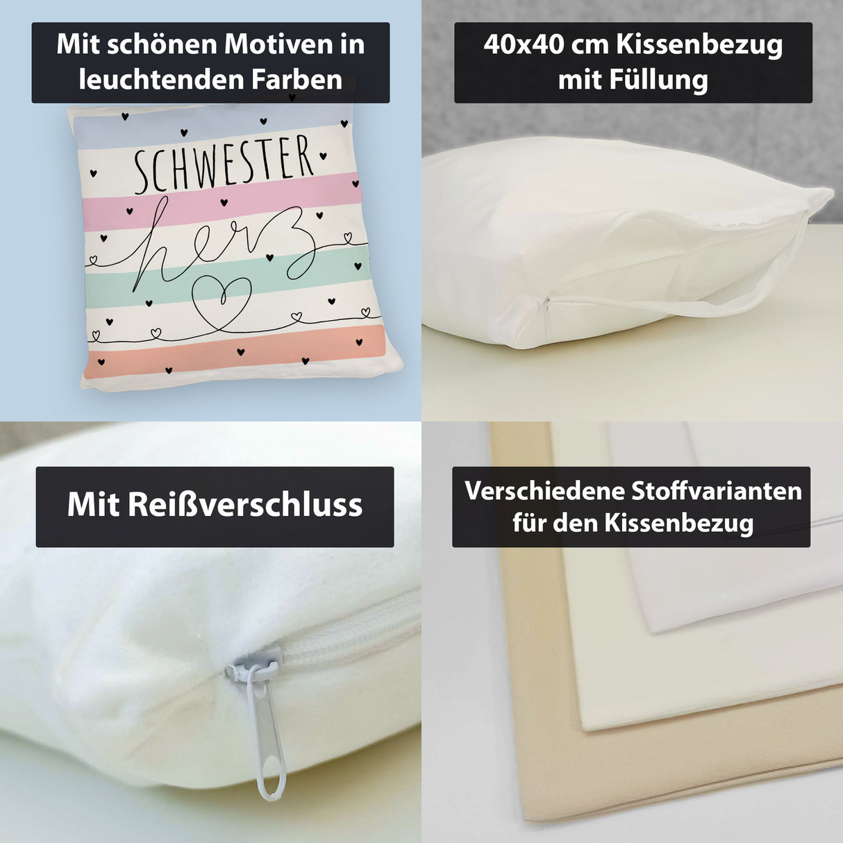Herzen Kissen mit Spruch Schwesterherz