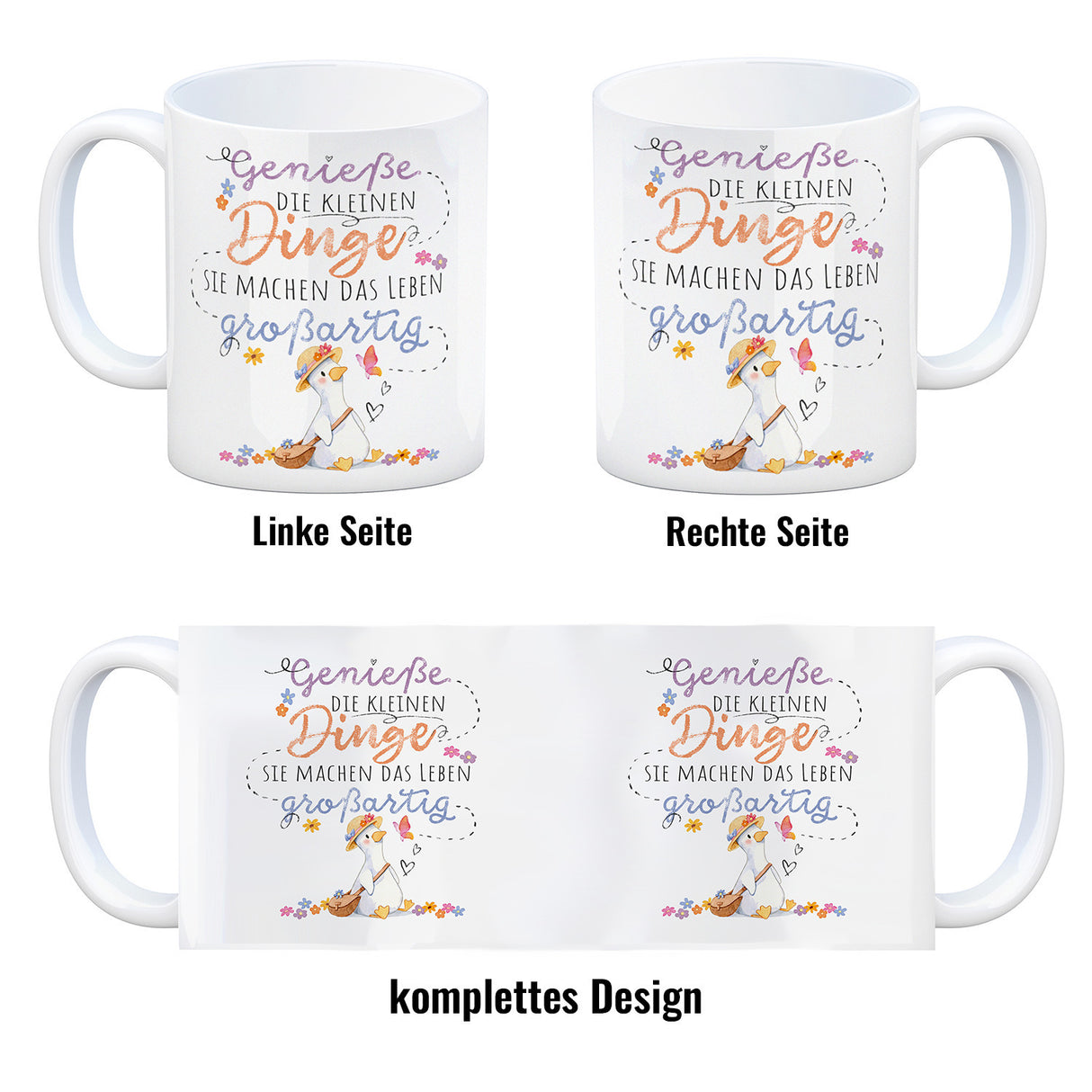 Gans Kaffeebecher mit Spruch Kleine Dinge machen Leben großartig
