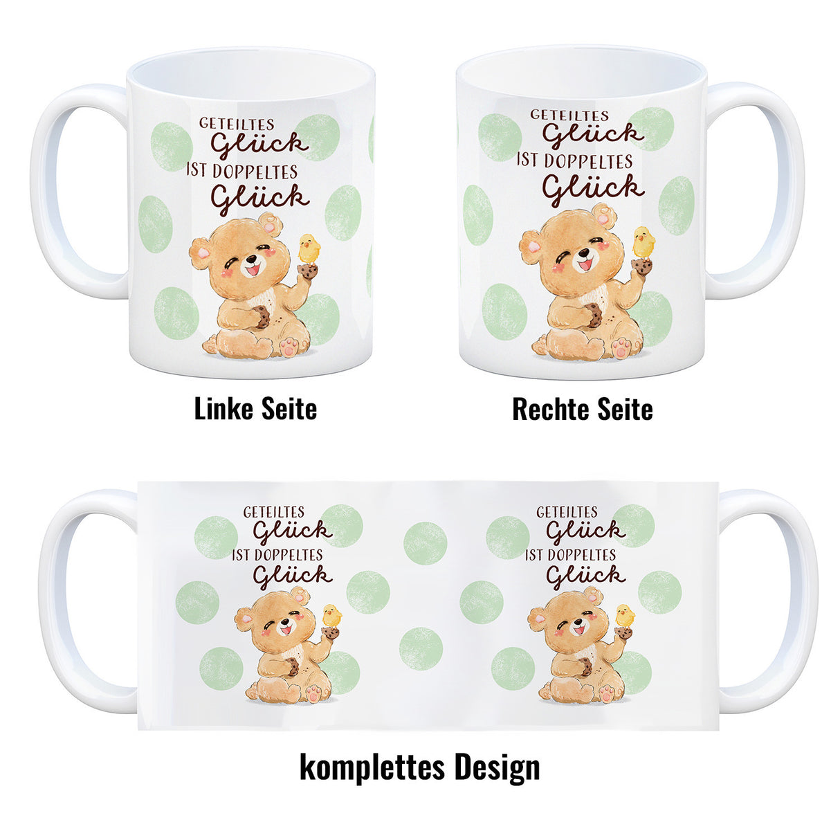 Bär Kaffeebecher mit Spruch Geteiltes Glück ist doppeltes Glück