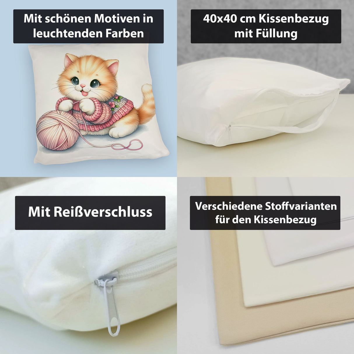 Katzenbaby mit Wollknäuel Kissen