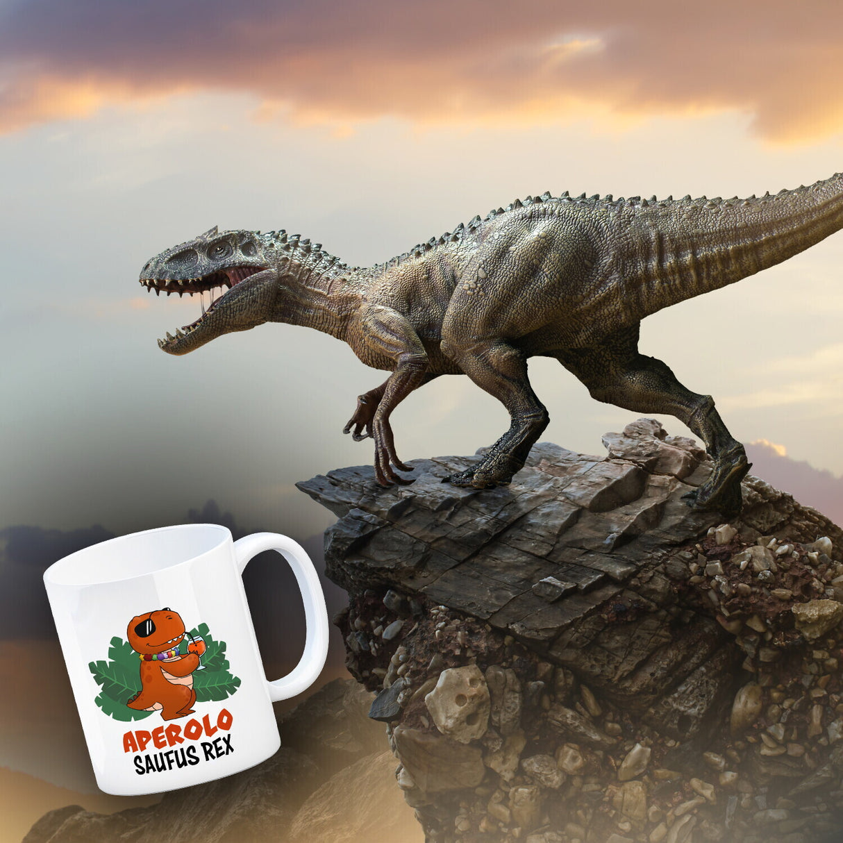 Aperolo Saufus Rex Kaffeebecher mit Spruch Cocktail T-Rex