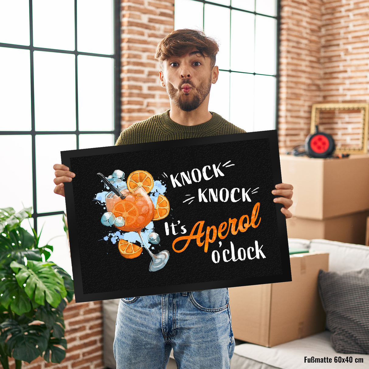 Cocktail Fußmatte in 35x50 cm mit Spruch Knock knock It's Aperol o'clock