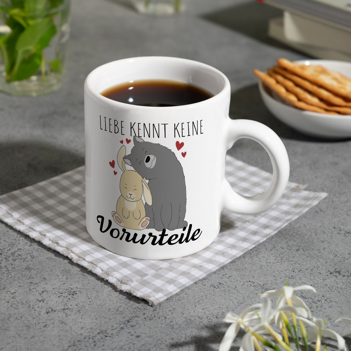 Liebe kennt keine Vorurteile Hase und Wolf Kaffeebecher