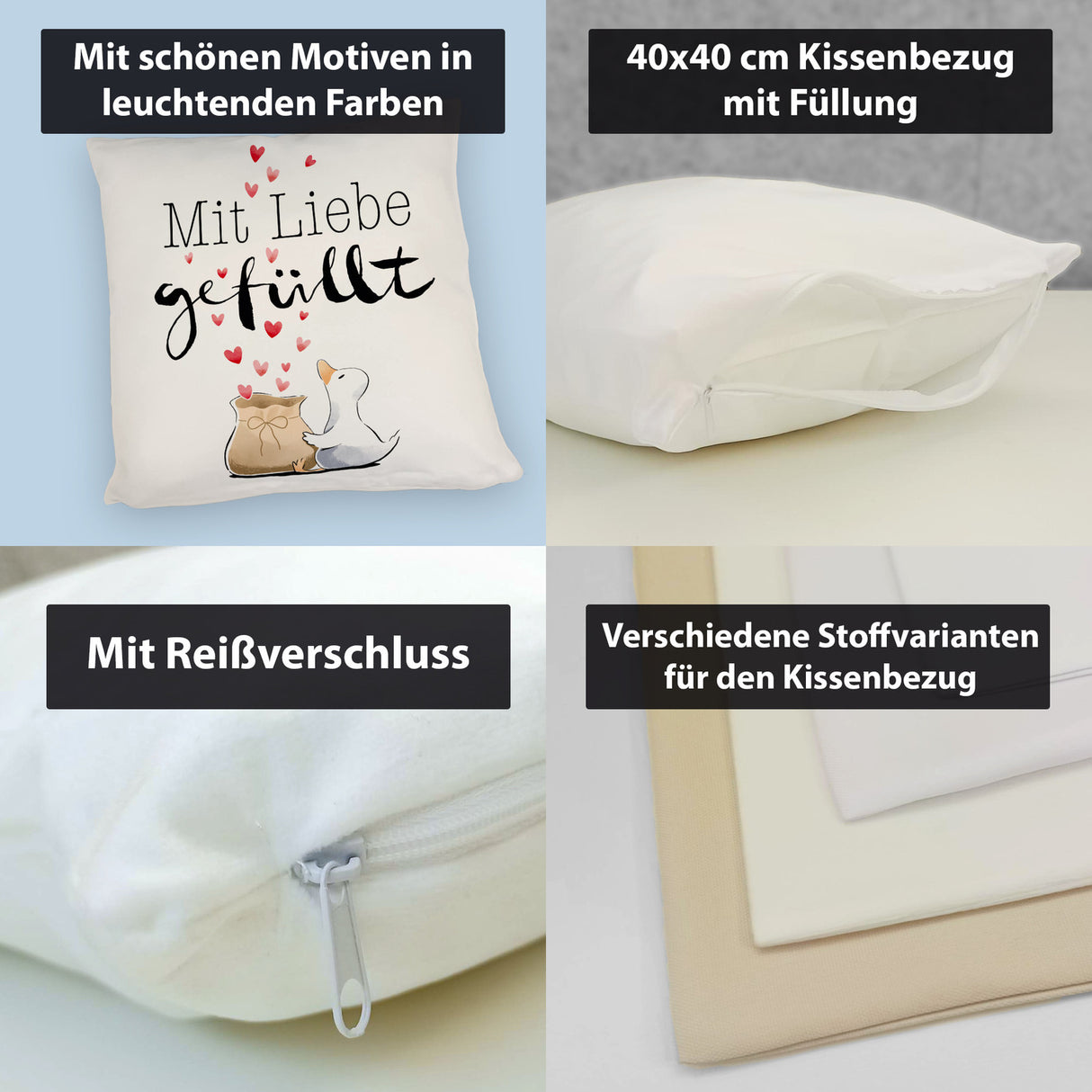Ente Kissen mit Spruch Mit Liebe gefüllt