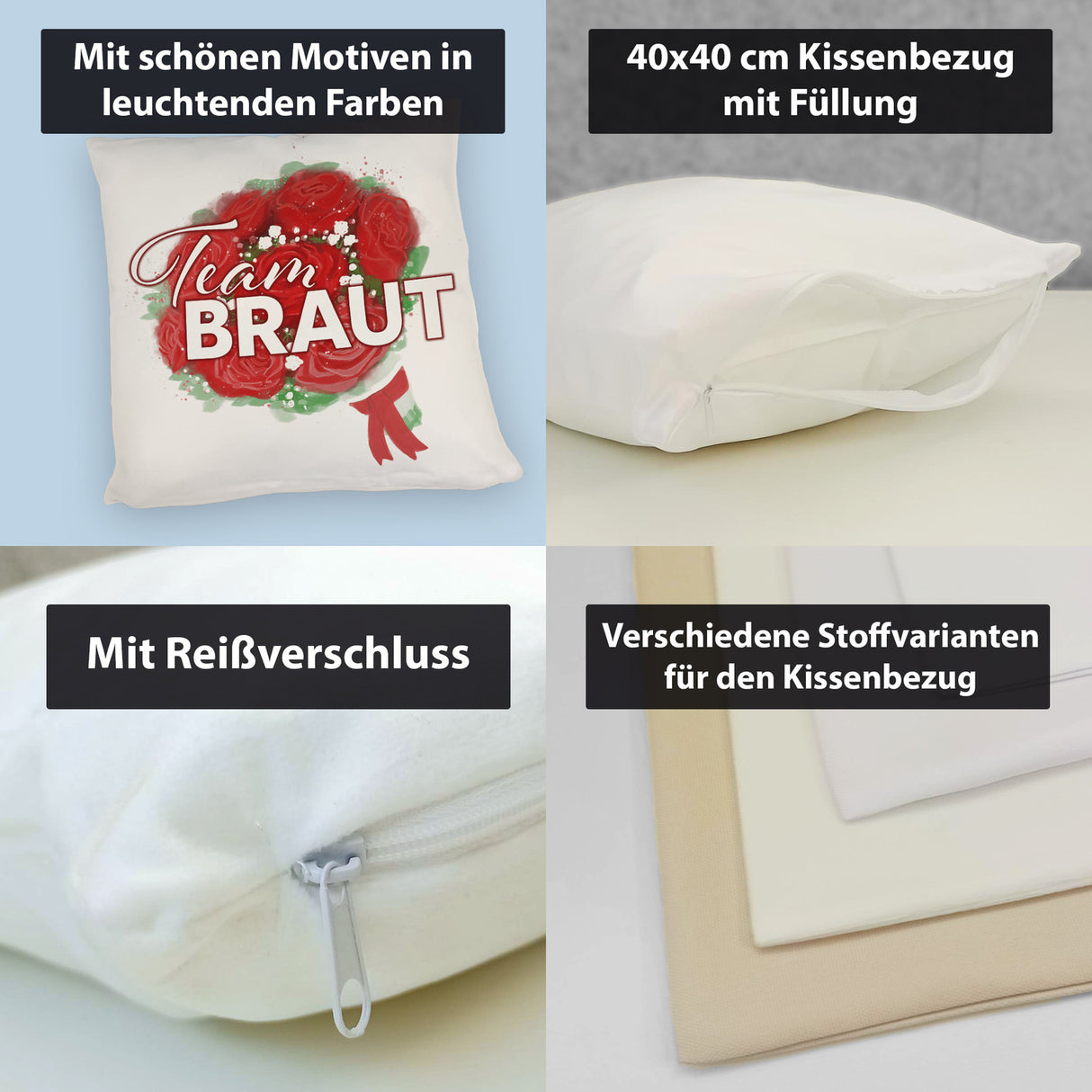 Team Braut Kissen mit Rosenstrauß