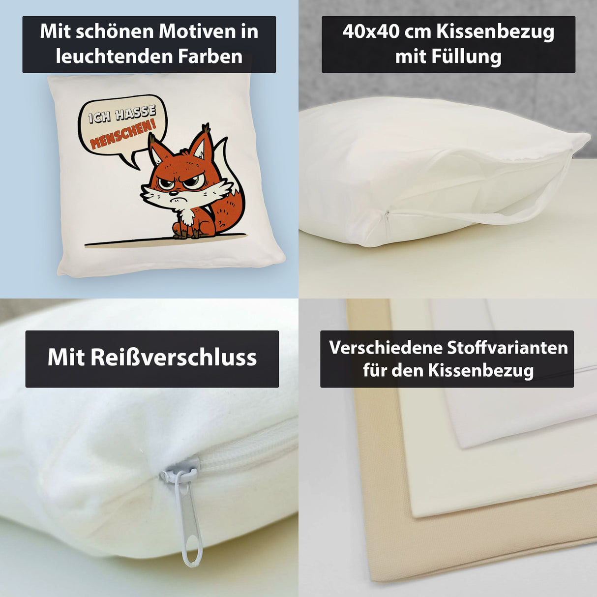 Ich hasse Menschen Fuchs Kissen