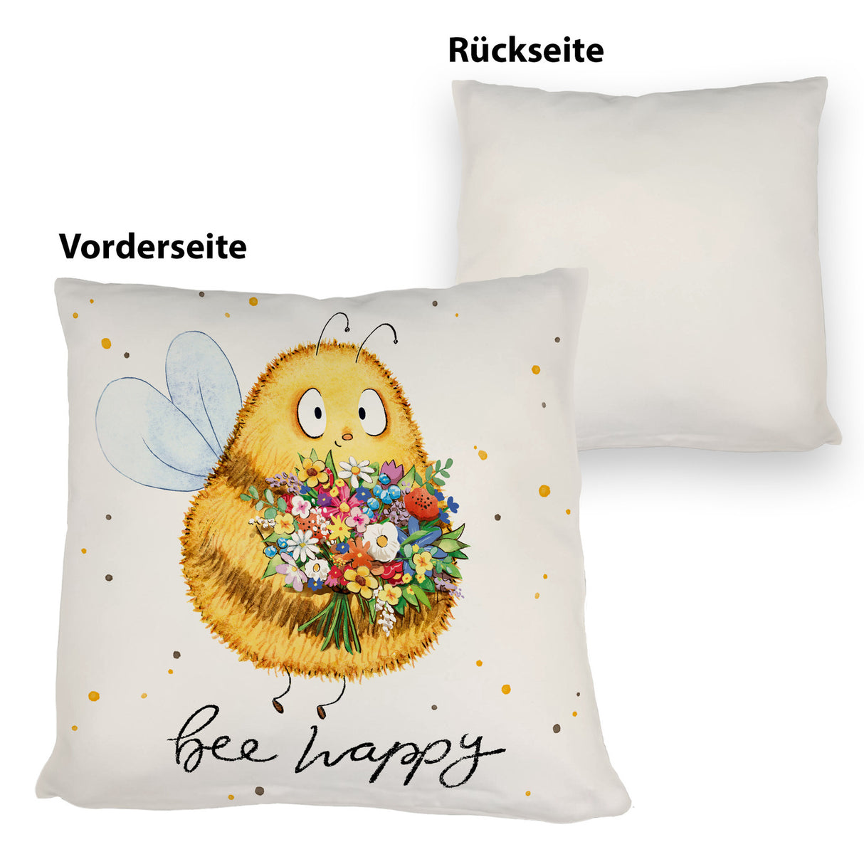 Pummel Biene Kissen mit Spruch Bee happy