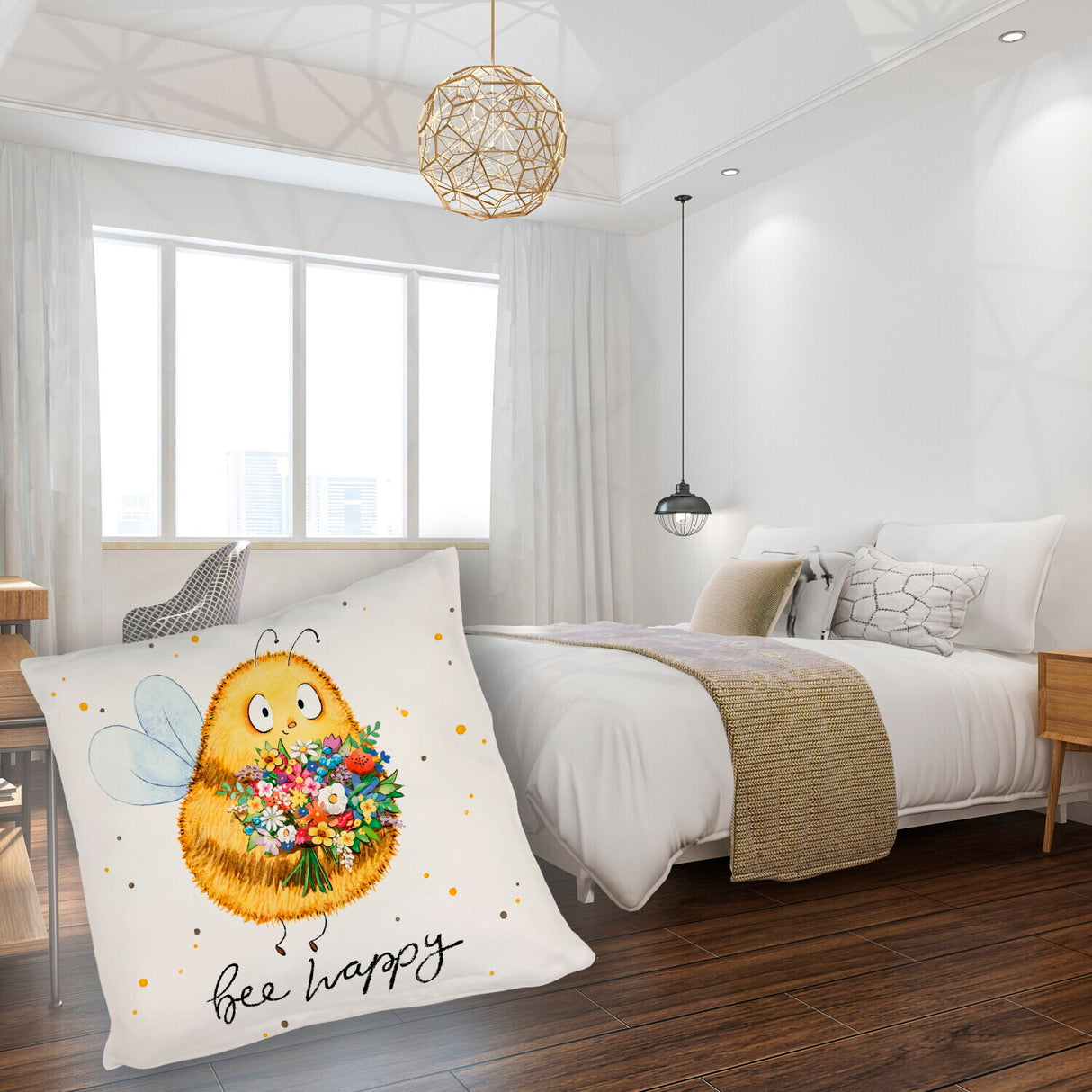 Pummel Biene Kissen mit Spruch Bee happy