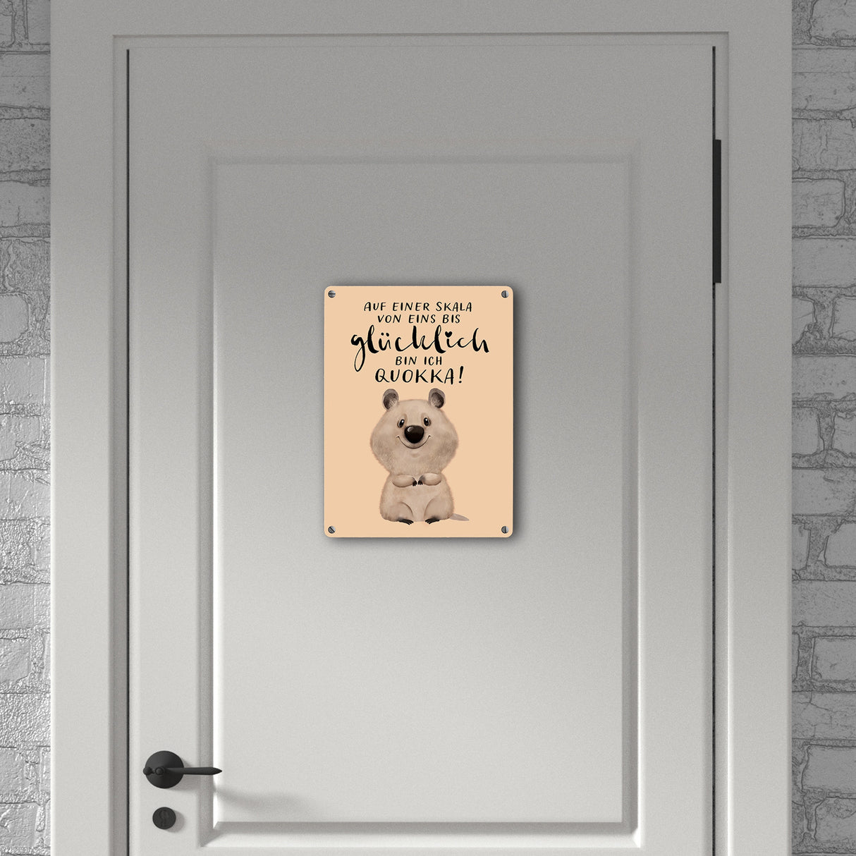 Quokka Metallschild in 15x20 cm mit Spruch Von eins bis glücklich