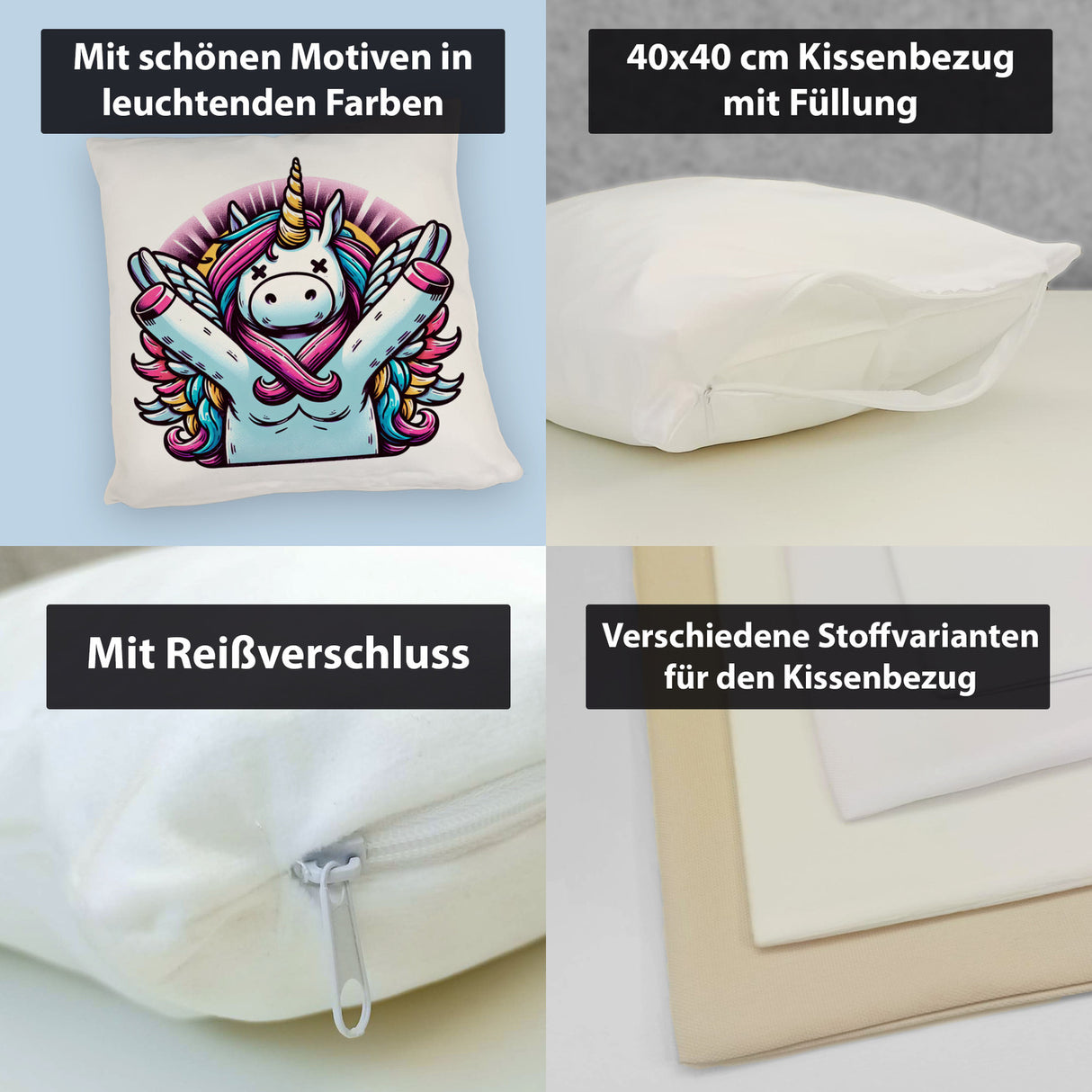 Grimmiges Einhorn Kissen