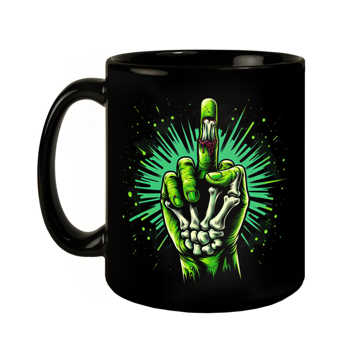 Zombiehand Mittelfinger Tasse schwarz in Schwarz