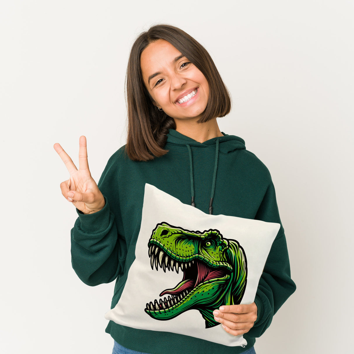 Grüner T-Rex Dinosaurier Kissen