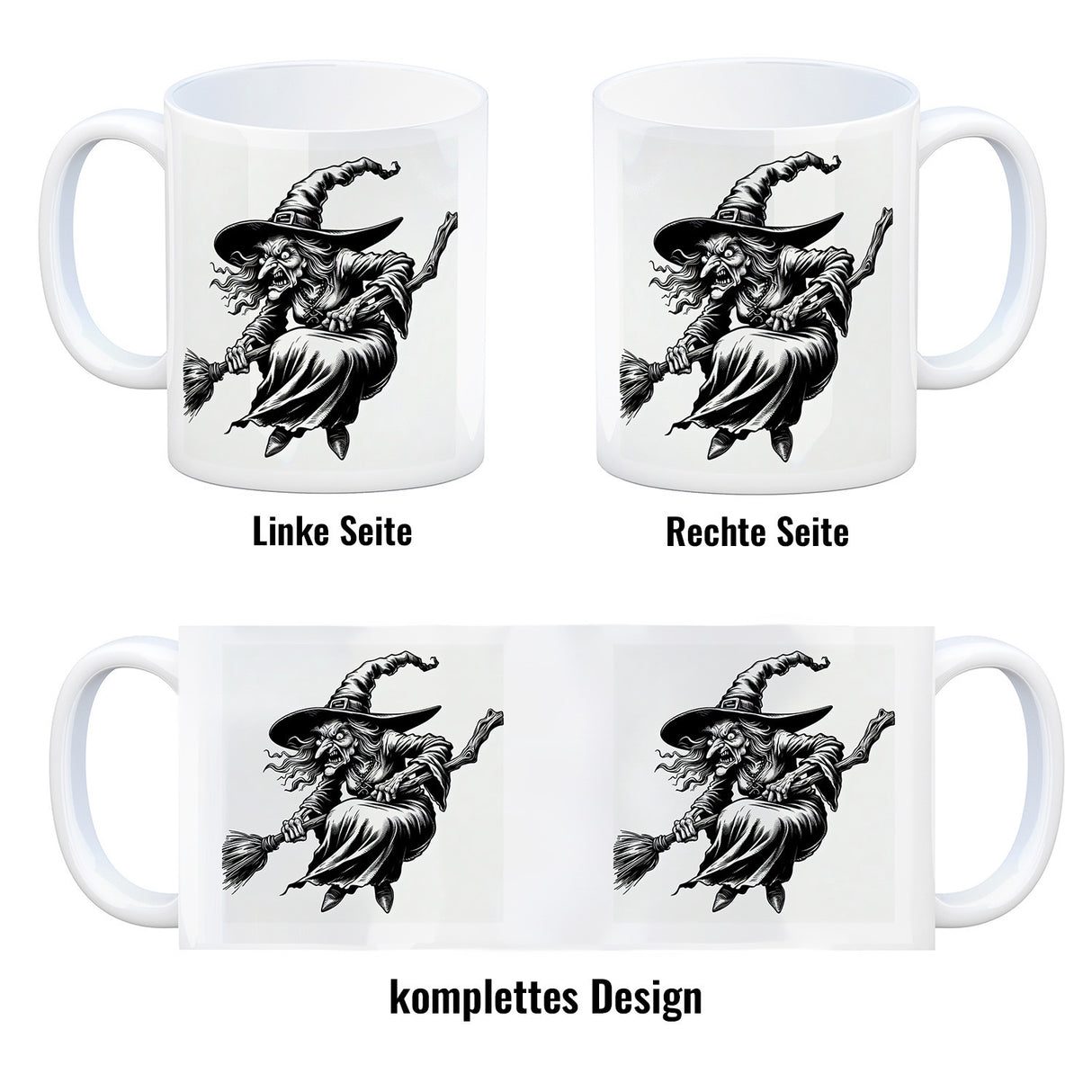 Böse Hexe auf Besen Kaffeebecher