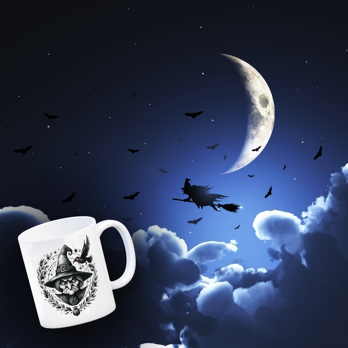 Hexe mit einem Raben Kaffeebecher