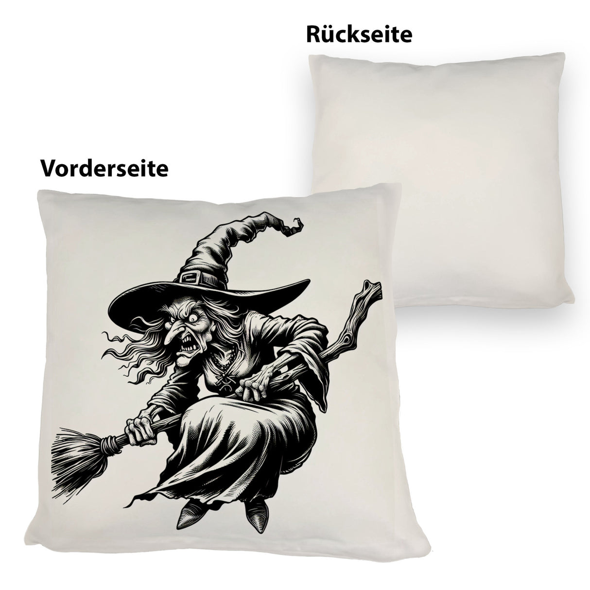 Wütende Hexe mit Besen Kissen