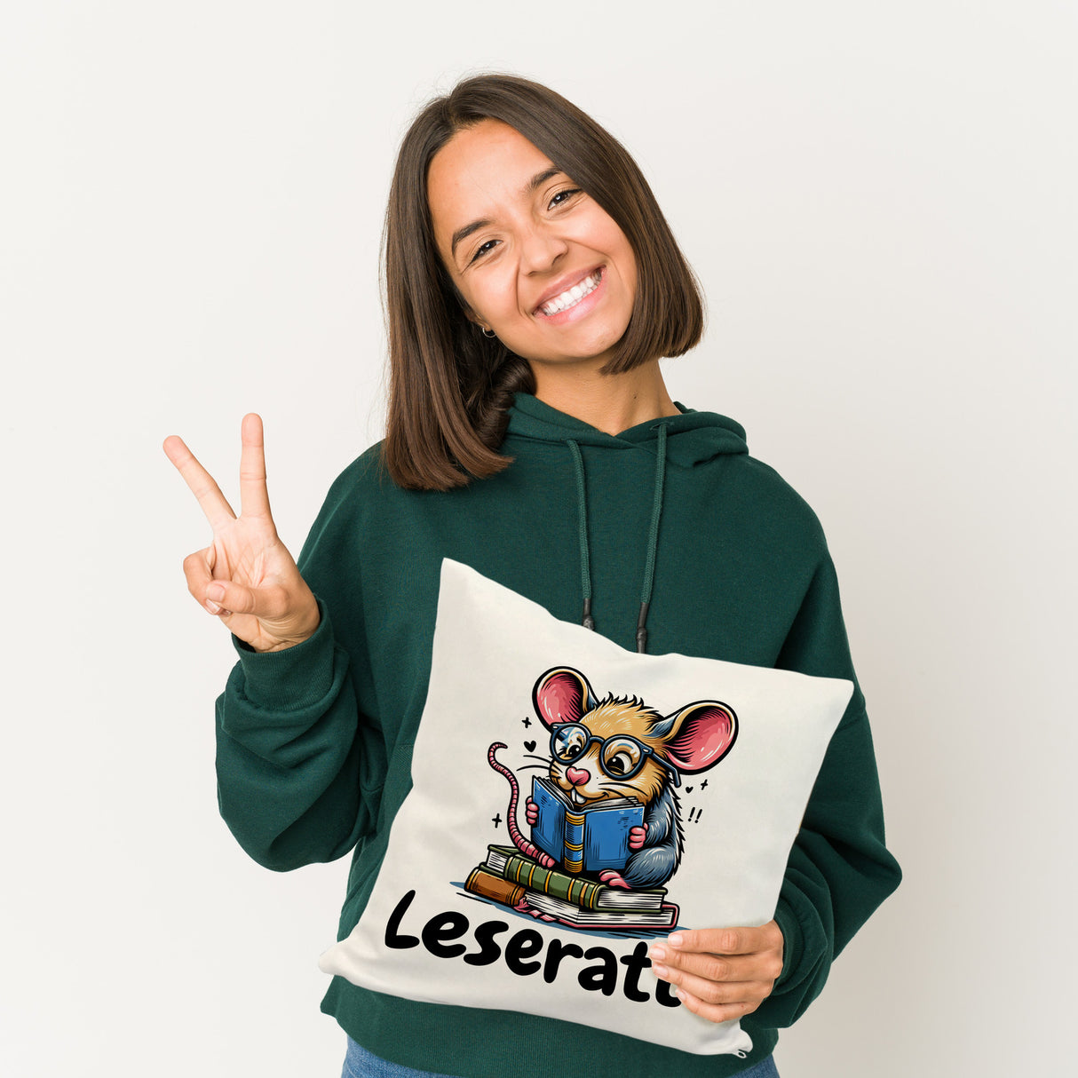 Leseratte Kissen mit Spruch Leseratte