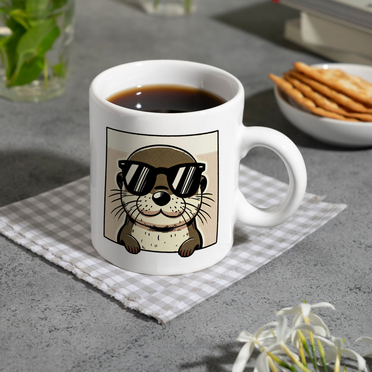 Retro Otter mit Sonnenbrille Kaffeebecher