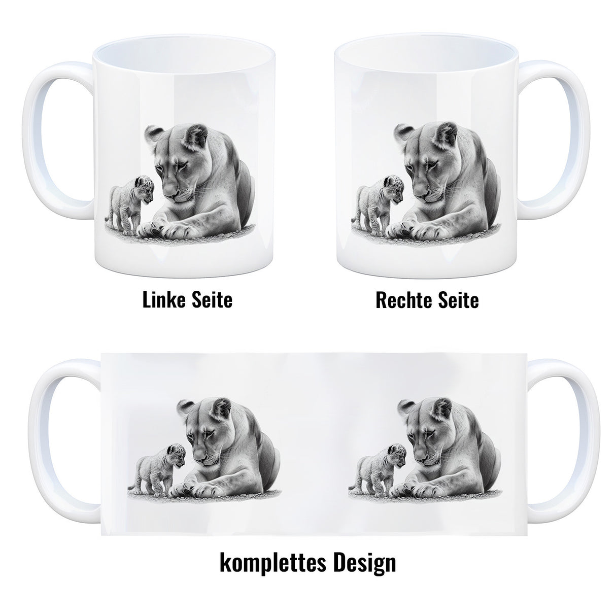 Liegende Löwin mit Babylöwe Kaffeebecher