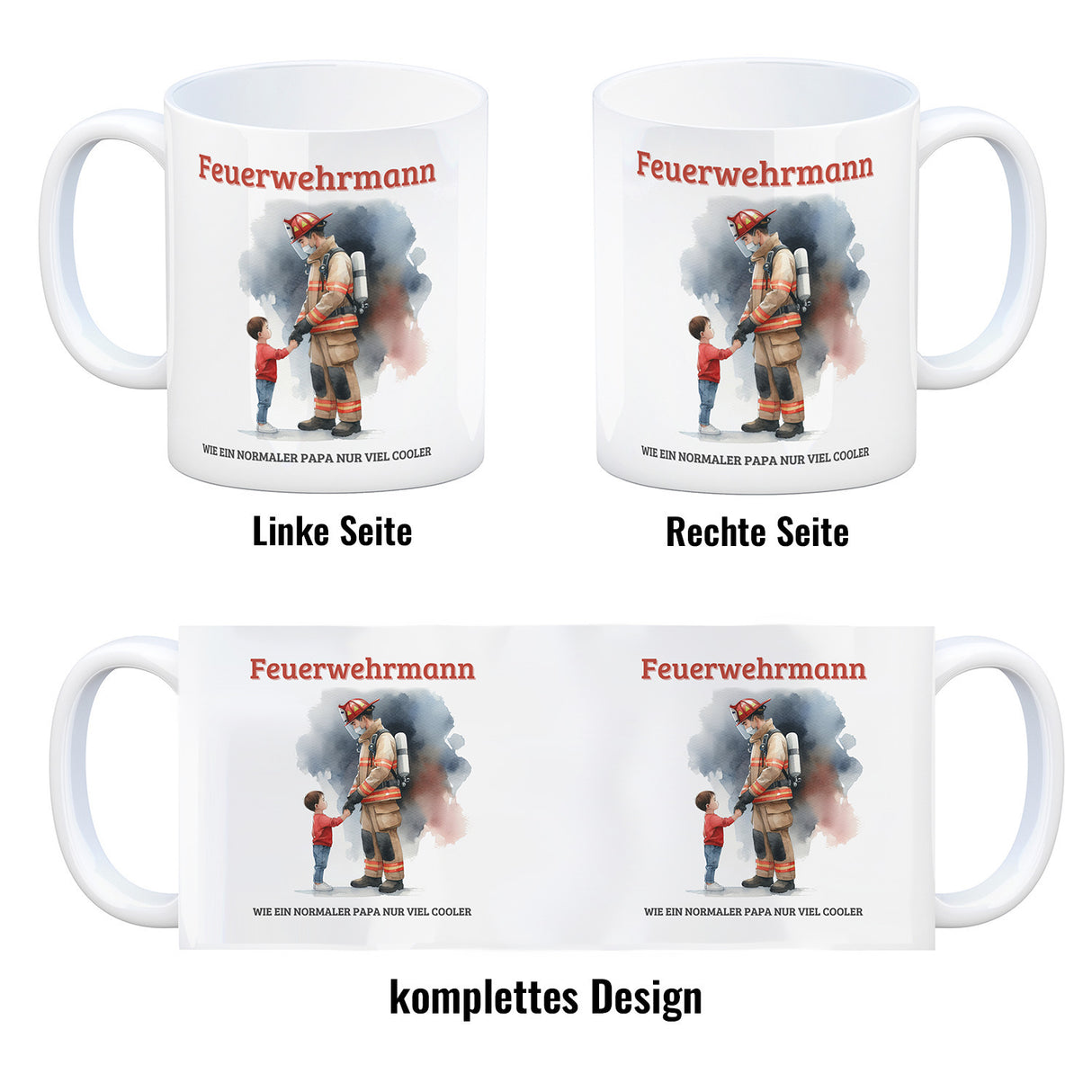 Feuerwehrmann mit Sohn Kaffeebecher