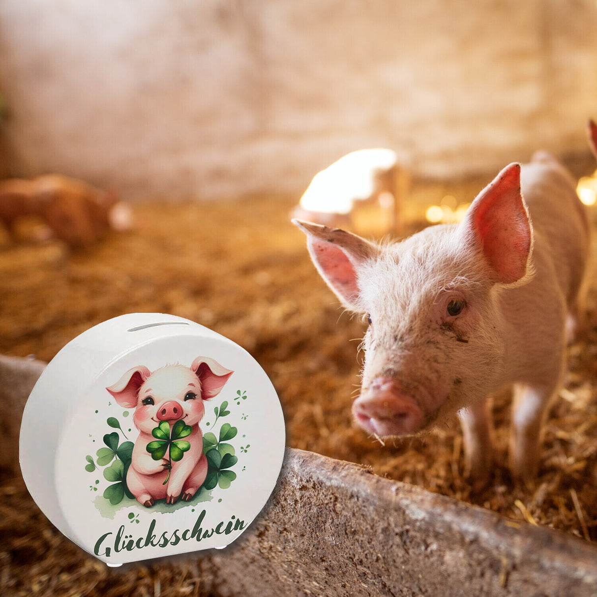 Glücksschwein mit Kleeblatt Spardose