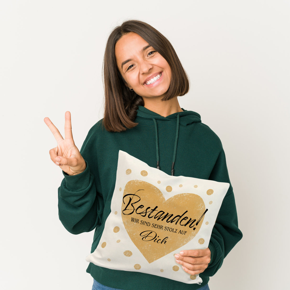 Bestanden Kissen mit Spruch Wir sind sehr stolz auf Dich