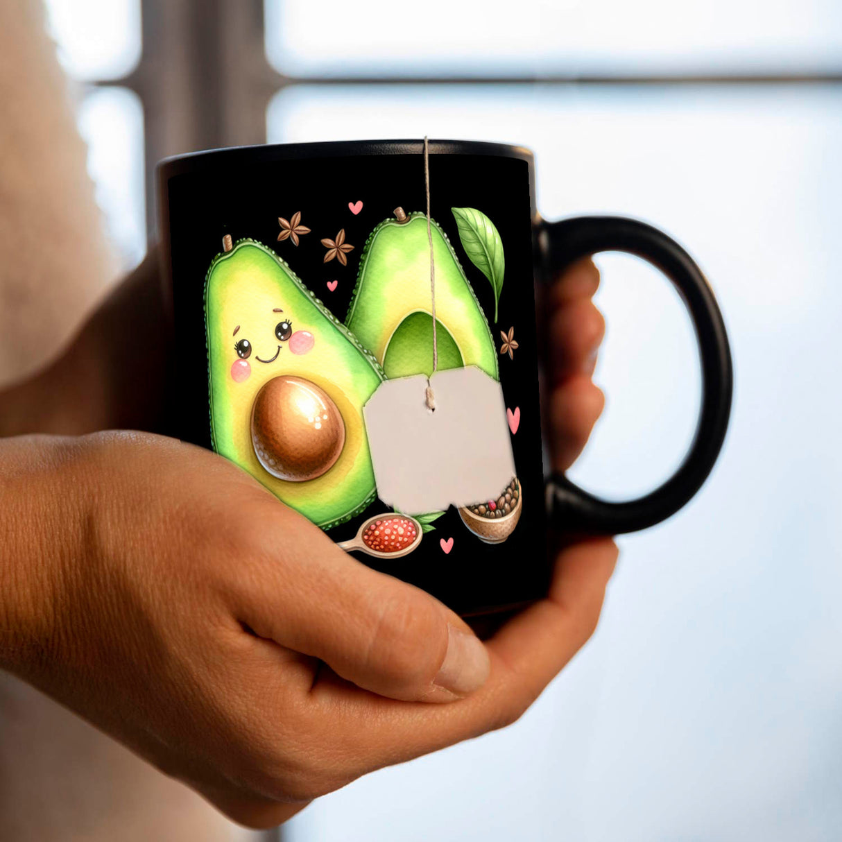 Niedliche Avocado Tasse in Schwarz