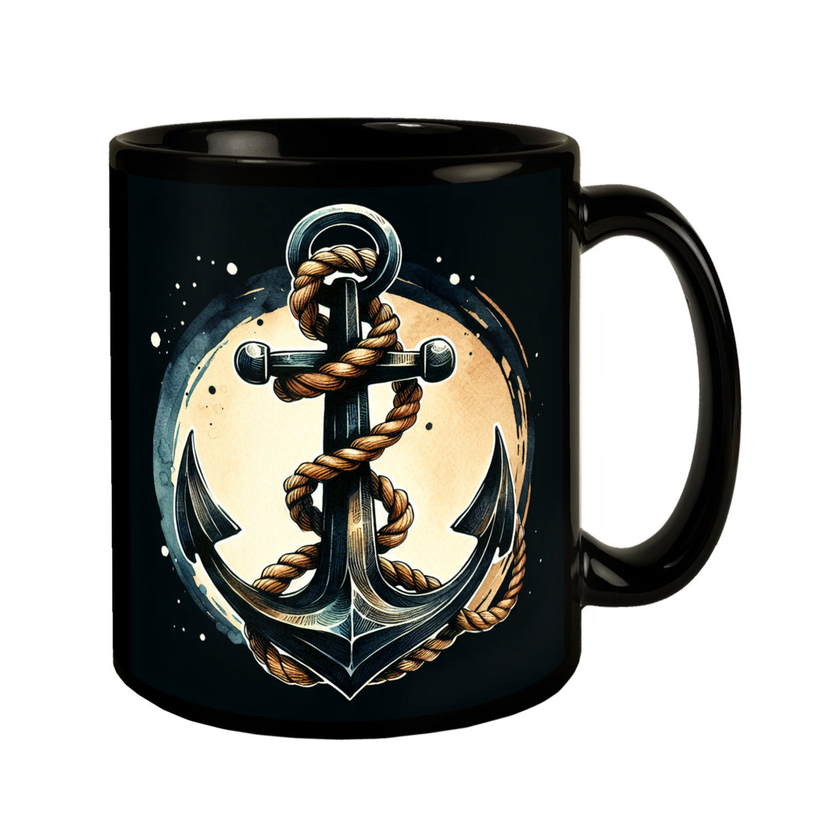 Anker mit Seil Tasse in Schwarz