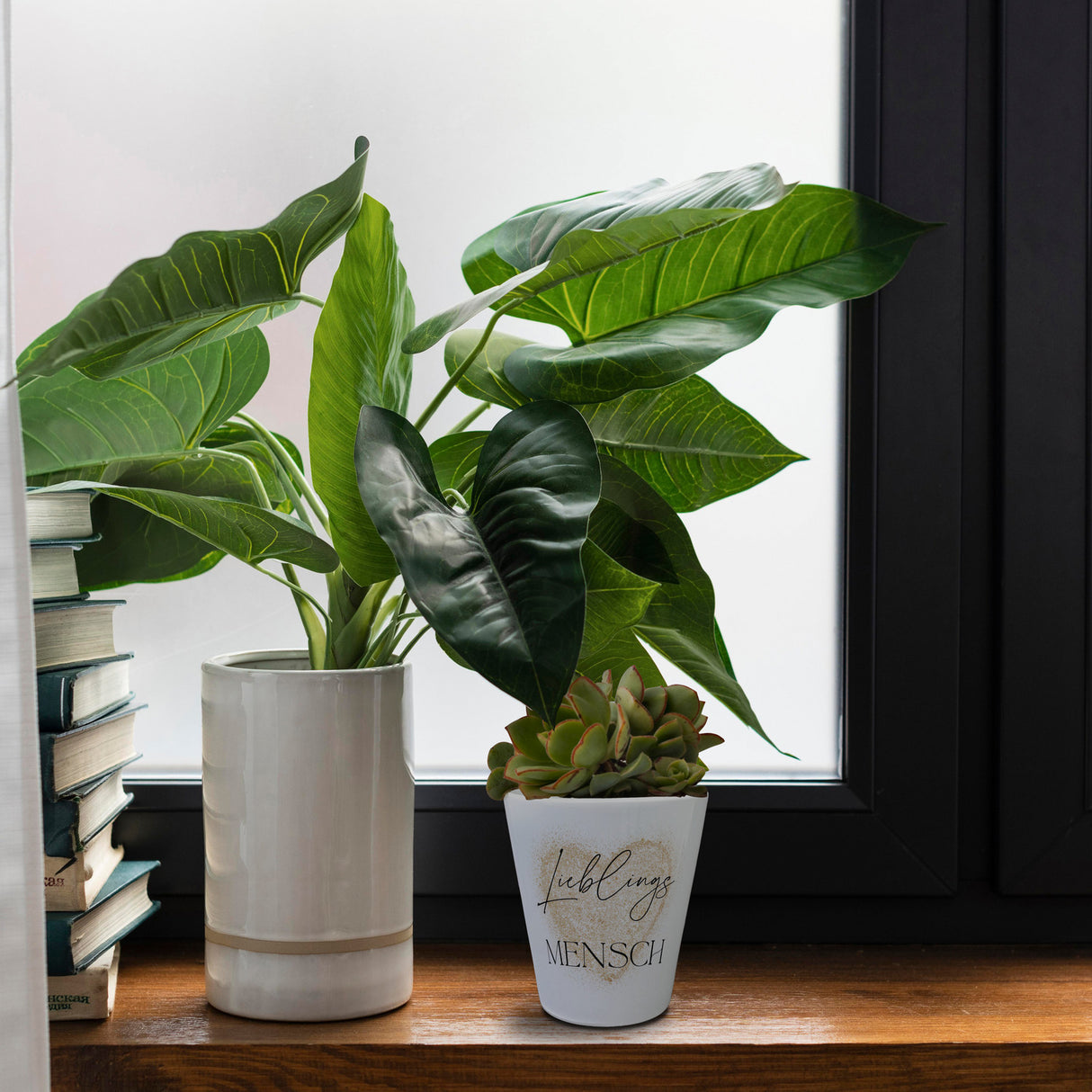 Herz in gold Blumentopf mit Spruch Lieblingsmensch