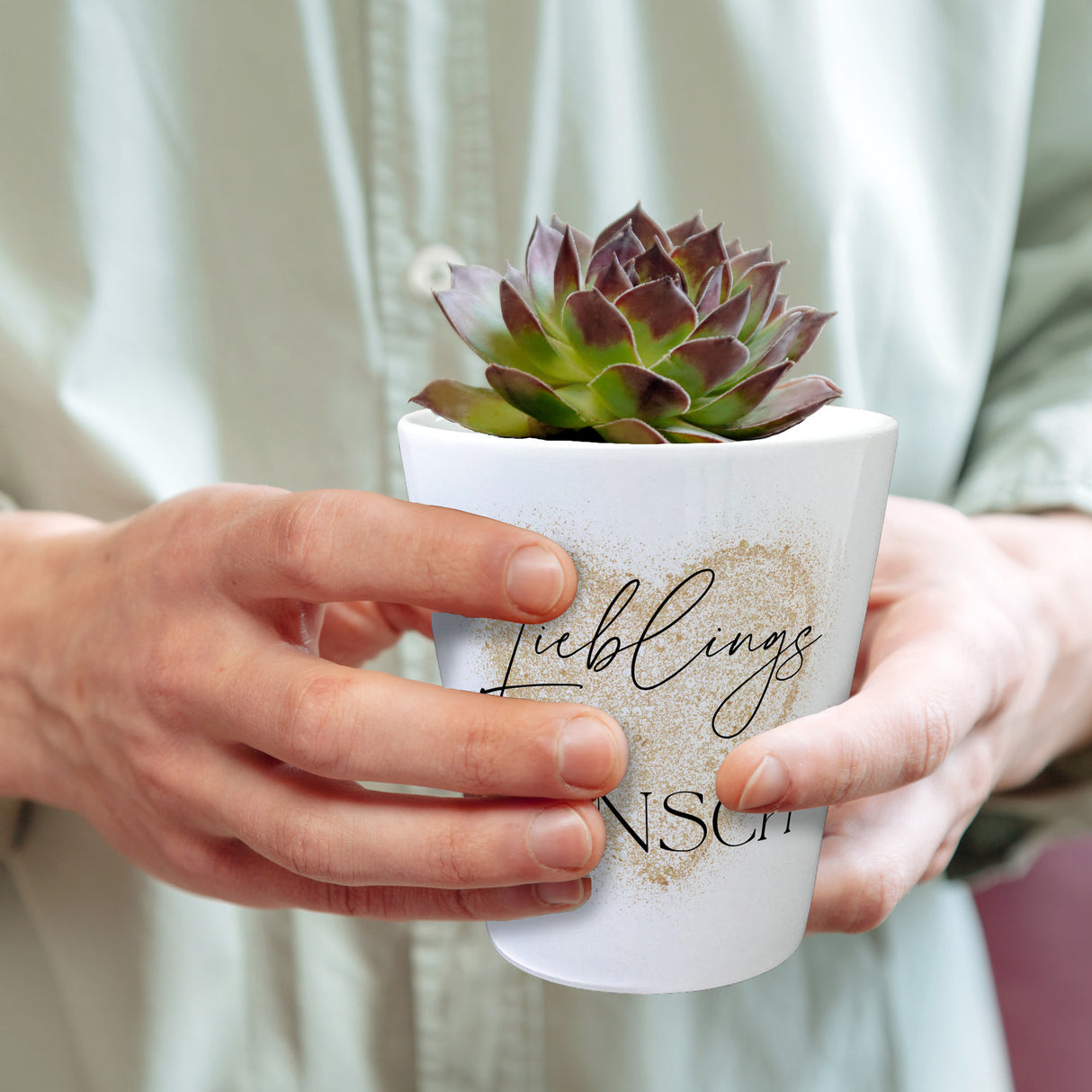 Herz in gold Blumentopf mit Spruch Lieblingsmensch