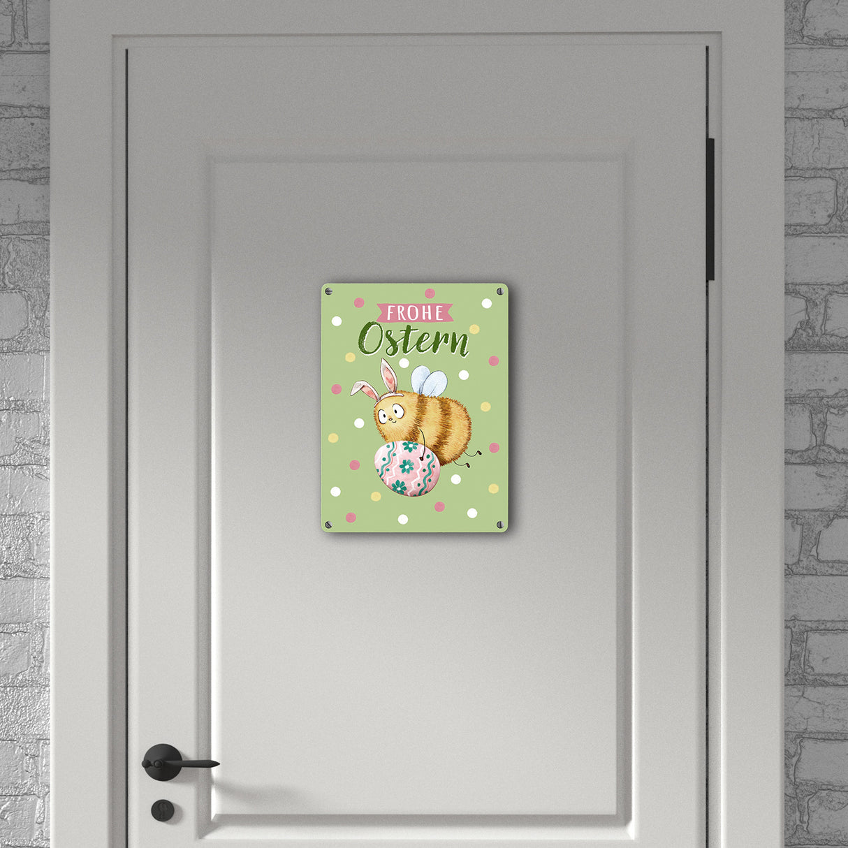 Pummel Biene Metallschild in 15x20 cm mit Spruch Frohe Ostern