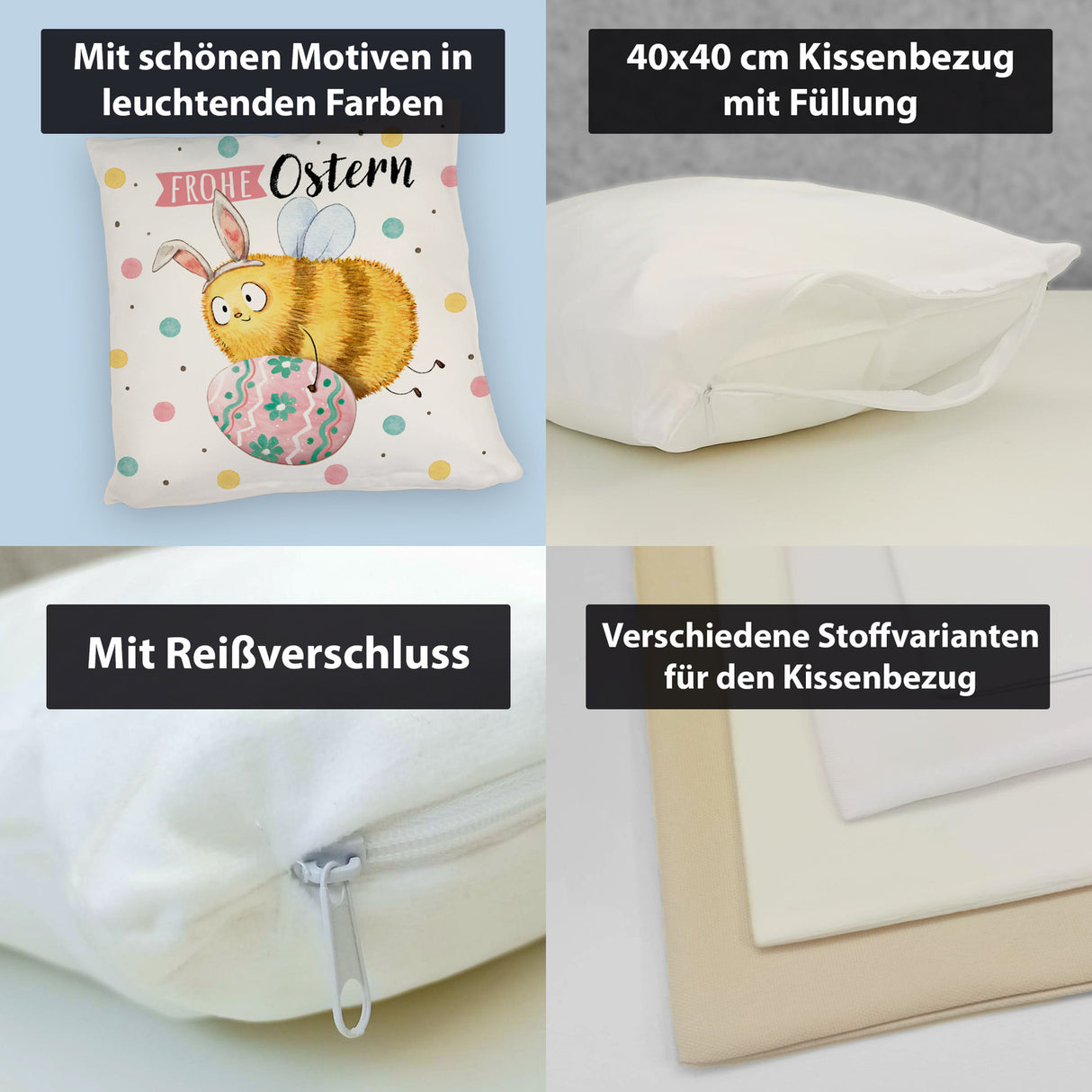 Pummel Biene Kissen mit Spruch Frohe Ostern