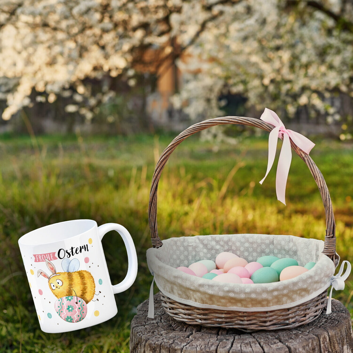 Pummel Biene Kaffeebecher mit Spruch Frohe Ostern