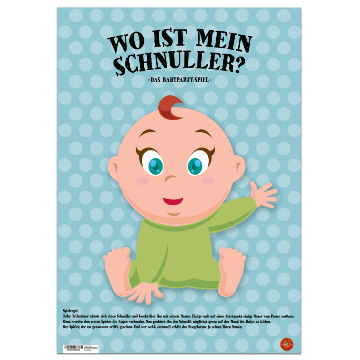 Wo ist mein Schnuller? Babyparty Spiel mit 20 Aufklebern