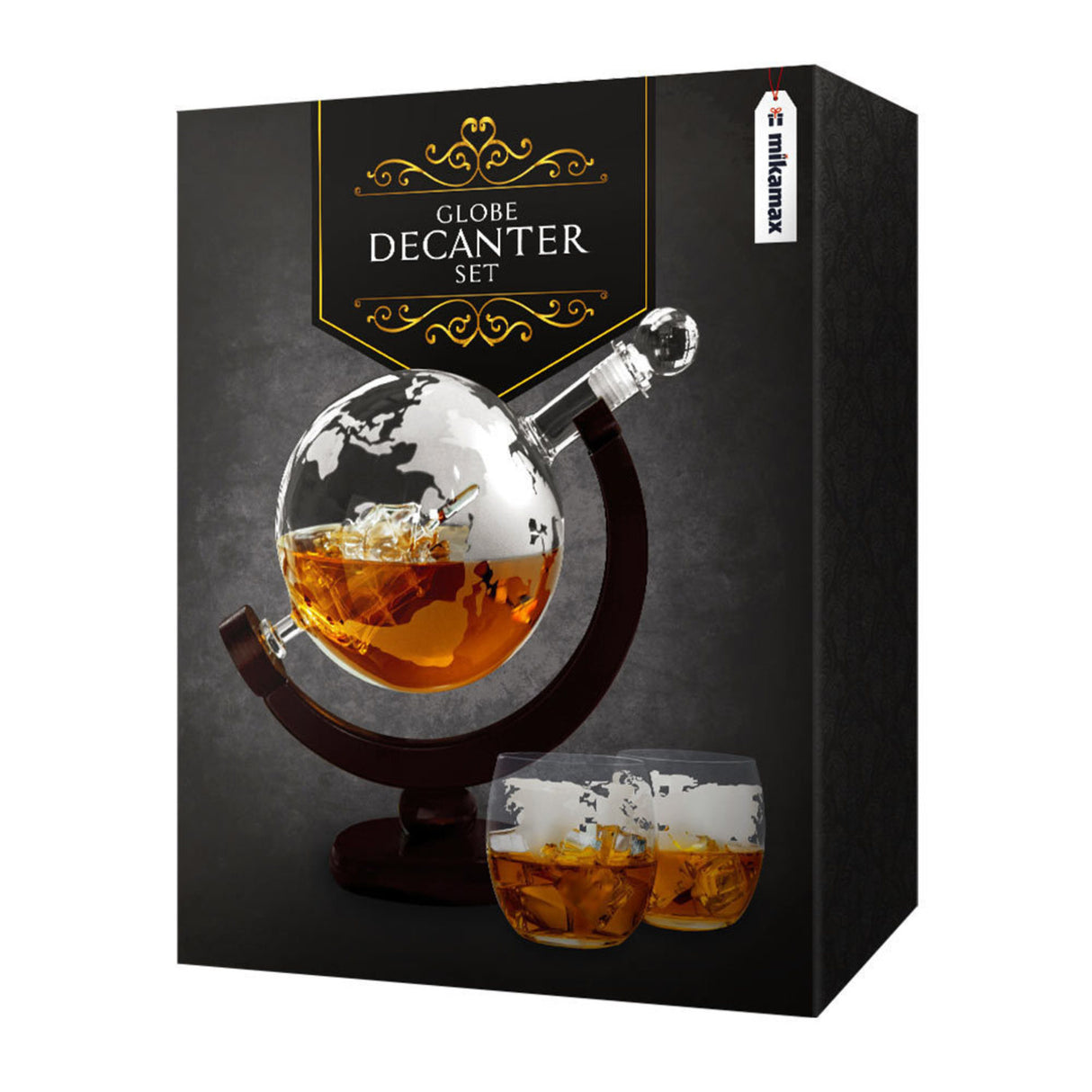 Weltkugel Whiskey Dekanter mit zwei Gläsern
