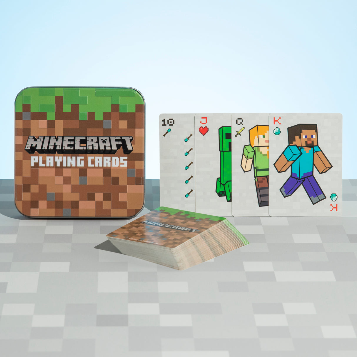 Minecraft Gras Block Spielkarten in schöner Blechdose