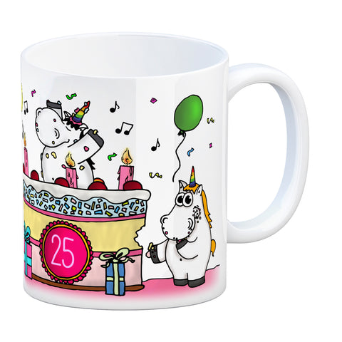 Kaffeebecher mit Einhorn Geburtstagsparty Motiv zum 25. Geburtstag