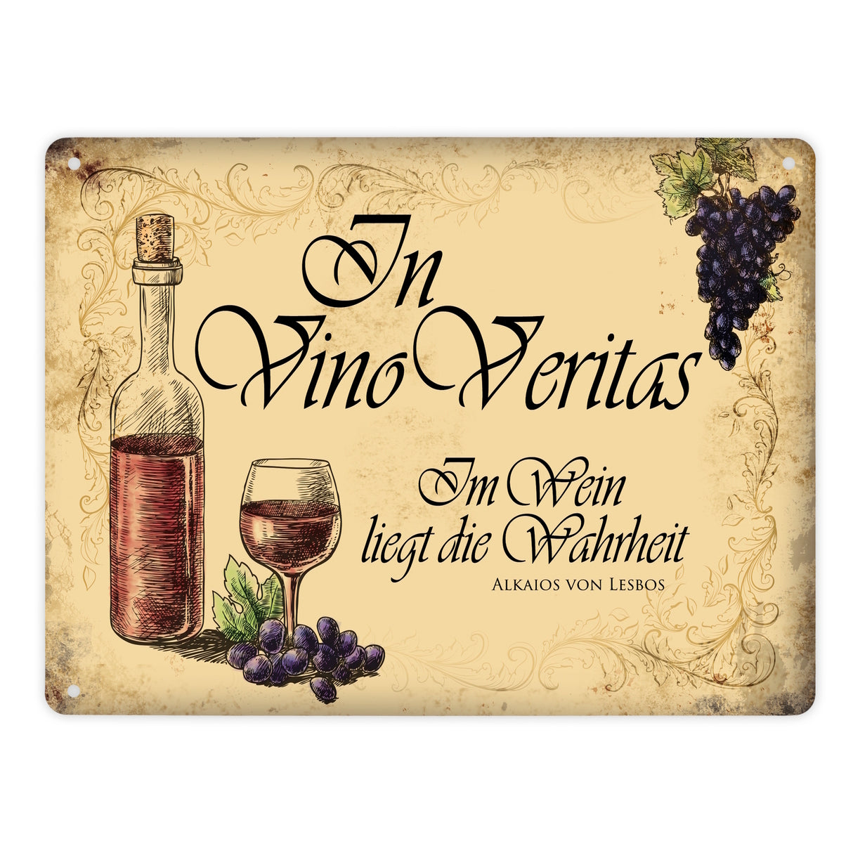 Metallschild mit Wein Motiv und Spruch: In Vino Vertias