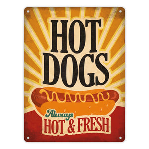 Metallschild mit American Diner Classics - Hot Dogs Motiv