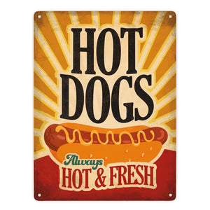 Metallschild mit American Diner Classics - Hot Dogs Motiv