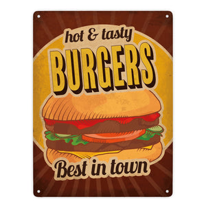Metallschild mit American Diner Classics - Burgers Motiv