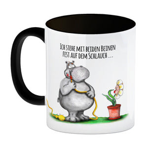 Ich stehe mit beiden Beinen fest auf dem Schlauch Nilpferd Kaffeebecher