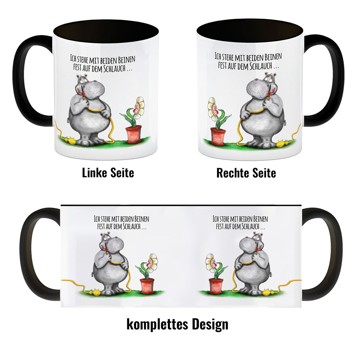 Ich stehe mit beiden Beinen fest auf dem Schlauch Nilpferd Kaffeebecher