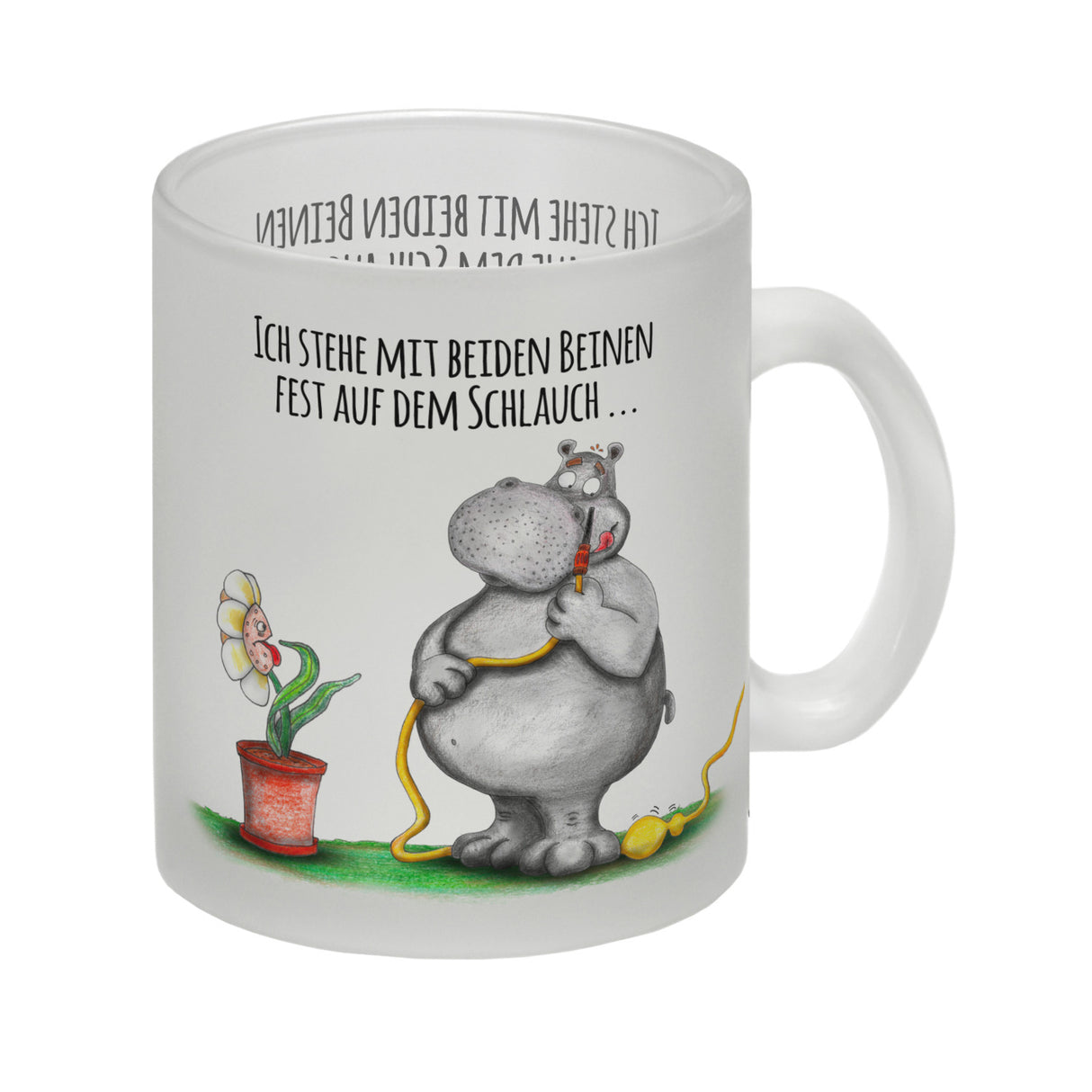 Ich stehe mit beiden Beinen fest auf dem Schlauch Nilpferd Kaffeebecher