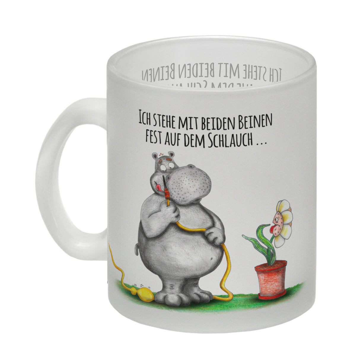 Ich stehe mit beiden Beinen fest auf dem Schlauch Nilpferd Kaffeebecher
